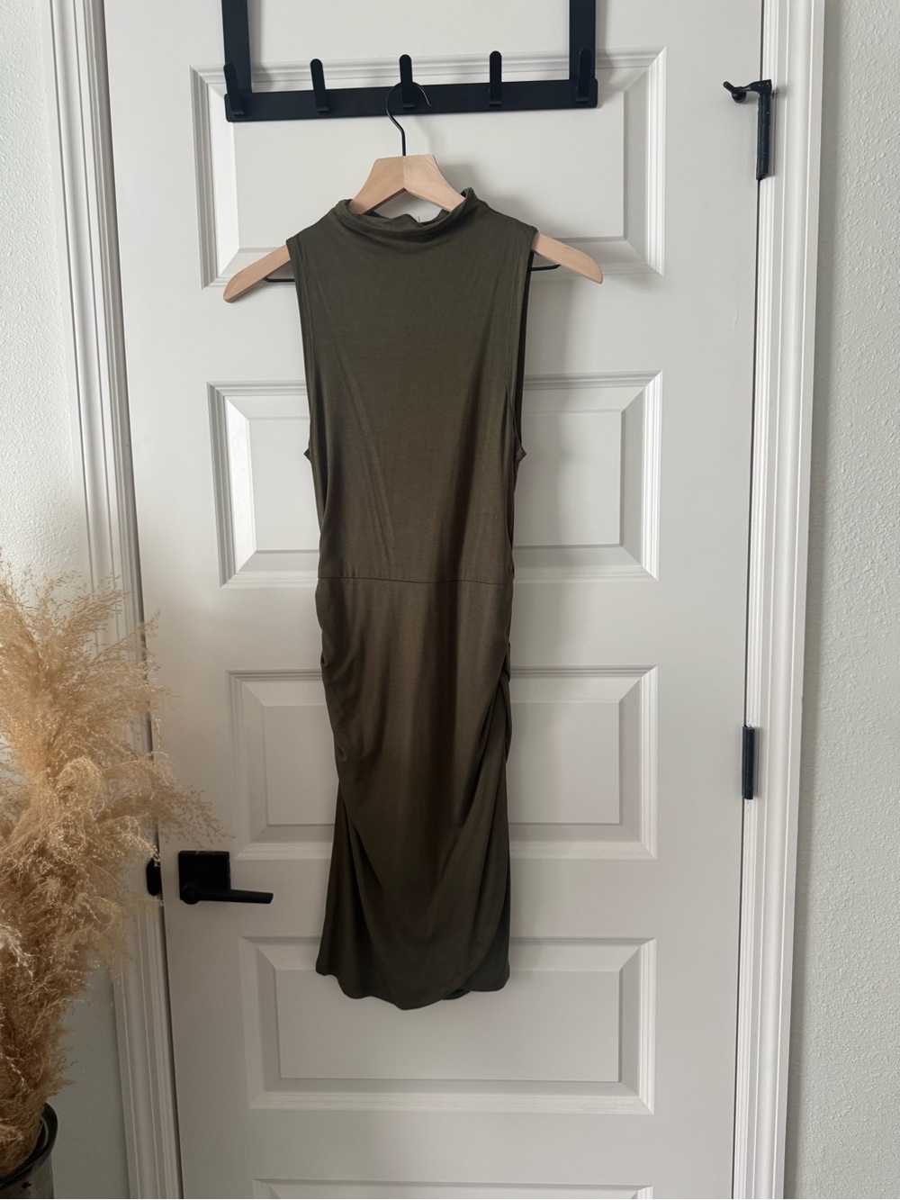 Sleeveless Mock Neck Olive Midi Dress